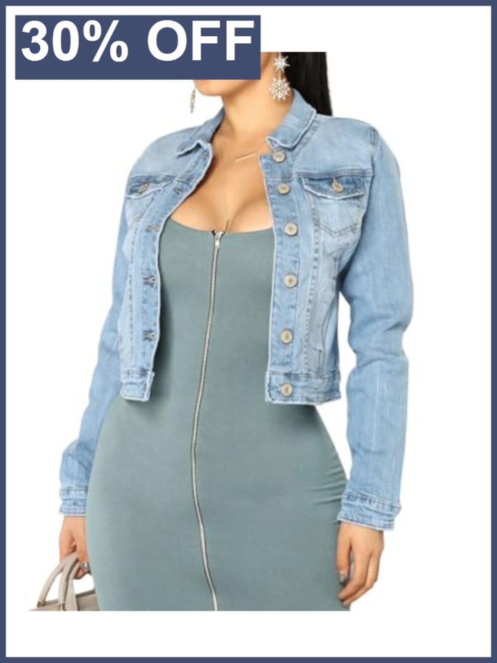 Women's Long Sleeve Classic Fit Denim Trucker Jacket Distressed Butterfly